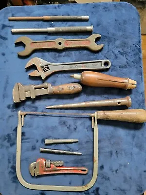 Vintage Hand Tool Lot Saw Monkey Wrench Rigid B F Avery Punch Metalsmith Wood • $25