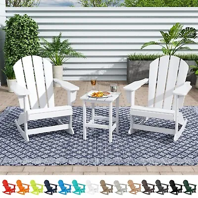 $379.99 • Buy 3 PC Outdoor Patio Adirondack Rocking Chair Side Table All-Weather Poly Material