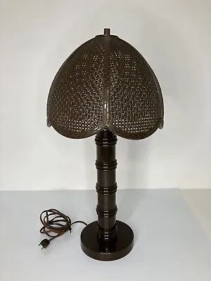 Vintage Mid Century Plastic Faux Bamboo/Wicker Table Lamp Brown 22  Tall • $65.99