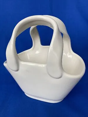Pottery Barn Basket Ivory White Ceramic Double-Handle 6.75  Easter • $18.99