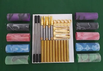 ACRYLIC PEN BLANKS PRE BORED   + 5  24CT GOLD  SLIMLINE   PEN KITS 7m NO 7 • £21.50