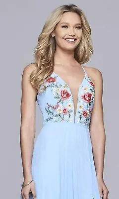 Faviana Cloud Blue Chiffon Floral Short Cocktail Dress New With Tags Size 6 • $100