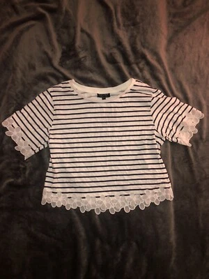 £8 • Buy White And Navy Striped Oversized Cropped Tee, Size 6, Topshop