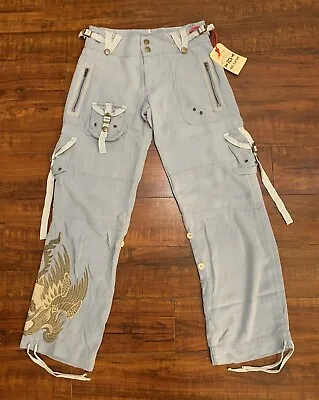 Vintage Da-Nang Surplus Cargo Pants Light Blue Embroidered Size 26 Miss Juniors • $103.96