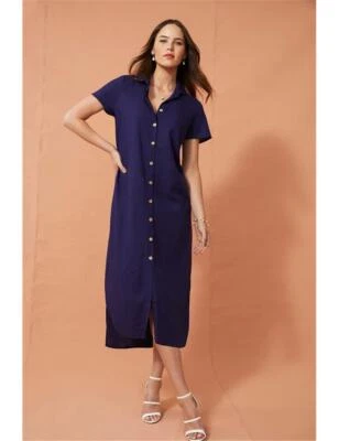 $35.54 • Buy Grace Hill Linen Blend Shirt Dress Womens Clothing  Dresses Shirt Dress