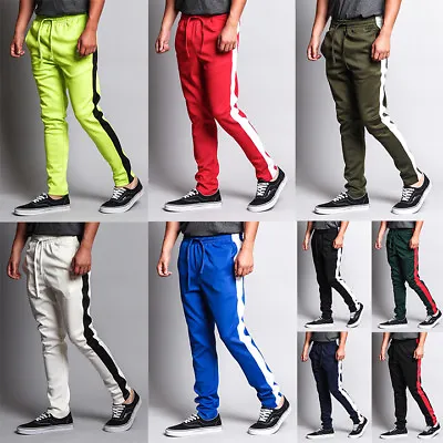 Victorious Men's Slim Fit Striped Sports Workout Techno Track Pants TR522-S1F • $17.95