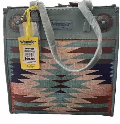 Montana West Wrangler Southwestern Pattern Wide Large Turquoise Bag NEW! • $23