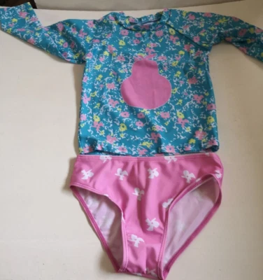 £8.99 • Buy Fab Blue Pink Floral Uv 2 Piece Protection Top Brief Set Size 7-8 Years New