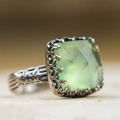 Women Silver   Zircon Peridot Moonstone Wedding Jewelry Band Ring Size10 • $0.04