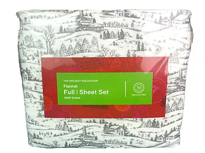 Martha Stewart 100% Cotton Flannel 4 Piece Sheet Set Scenic Toile Grey Full $80 • $42.49
