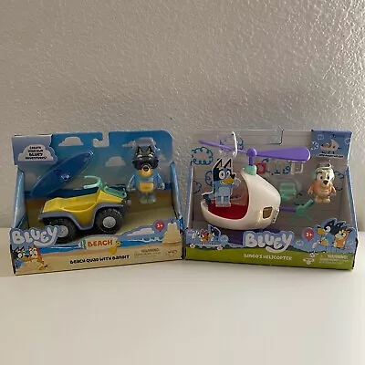 Both BLUEY Bingo's Helicopter & Beach Quad With Bandit Set Toy New Figure • $35