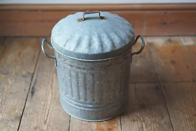 Vintage Style Mini Galvanised Metal Dustbin Trash Can Waste Bin • £35