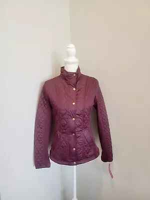 Merona Small Maroon 100% Polyester Quilted Jacket Long Sleeve Gold Buttons  • $22