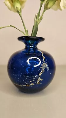 Mdina Glass Vase With Blue And Yellow Design Signed At Base • £22