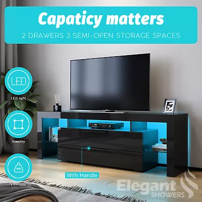 $168.99 • Buy TV Cabinet Entertainment Unit Stand RGB LED Gloss Light Wood Storage Stand