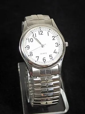 Mens White Dial Silver Tone Round Case Stainless Steel Stretch Band Watch 7.5 In • $13.99