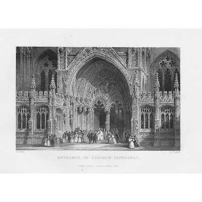 LINCOLN Cathedral Entrance - Antique Print 1844 • £6.99