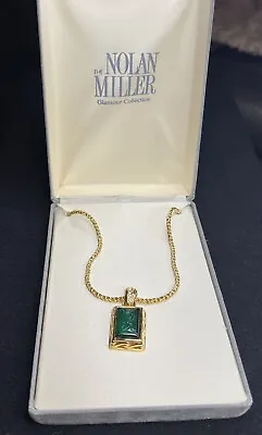 Vintage Nolan Miller Renaissance Intaglio Green Glass Pendant Necklace 32” ~ JB • $59.99