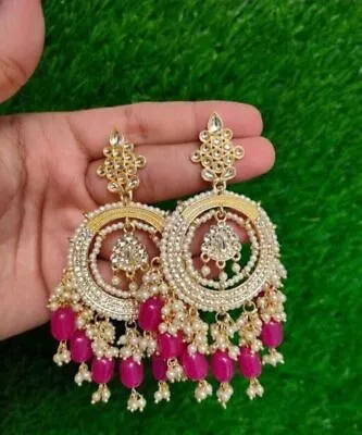 Indian Bollywood Gold Plated Pearl Kundan Jhumka Earrings Women Fashion Jewelry • $27.79