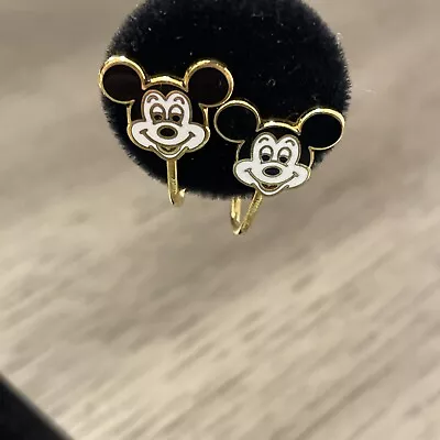 Disney Mickey Mouse Clip On Earrings Traditional Mickey Black & White Gold Tone • $7.99