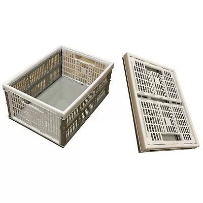 Strong Folding Collapsible Plastic Storage Crates Boxes Stackable Basket 32L New • £11.99