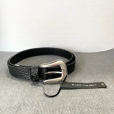 Vintage 1996 B-LOW THE BELT Black Pebbled Genuine Leather Silver Buckle Medium • $105