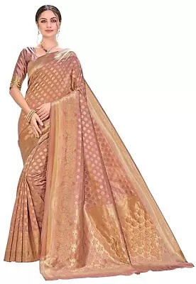 Women's Designer Kanchipuram Art Silk Woven Saree With Blouse Piece Copper Colo • $32.99