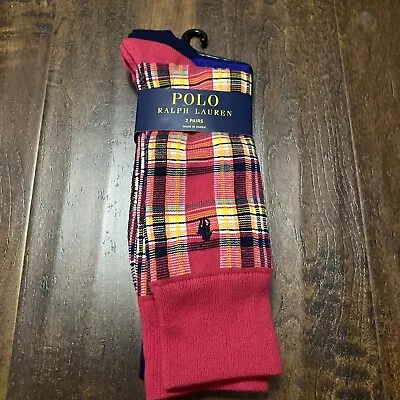 NWT POLO RALPH LAUREN 2 Pack Stripped SOLID Cotton Men’s Socks Size 10-13 • $18.99