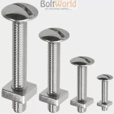 A2 Stainless Steel Slotted Roofing Roof Bolts Sqaure Nuts Mushroom Machine Screw • £18.24
