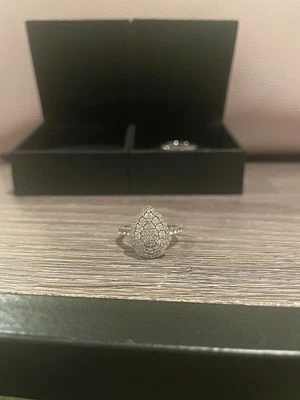 $1200 • Buy 1-1/2 Carat Composite Pear Diamond Scallop Frame Bridal SET In 10K White Gold