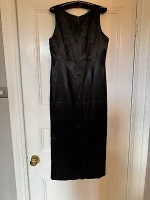 Debut @ Debenhams Black Satin Evening Cocktail Long Dress Size 14 • £11.90