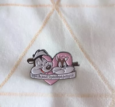  Vintage Warner Bros Enamel Pin Looney Tunes  (Pepe Le Pew ❤ Penelope Pussycat). • $29.11