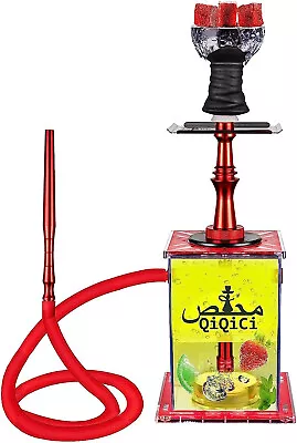 New 2 Hose Hookah Set Pilot Foil LED Light Travel Bag Square Shisha • £57.01