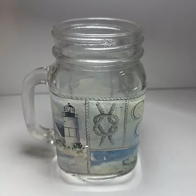 Mason Drinking Jar With Handle Glass Mug “Cape Cod” Graphic 5.25” • $4.99