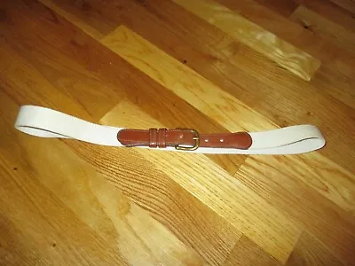 Men's COACH Brown Leather Ivory Linen Brass Buckle Belt Size 36 • $24.99