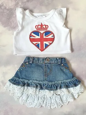 Build A Bear White Union Jack T-shirt & Denim Skirt. B 249 • £4.99