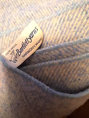 Vtg Bartlett Yarns Maine Wool Blanket Heather Blue No Flaws Excellent 90  X 72  • $95