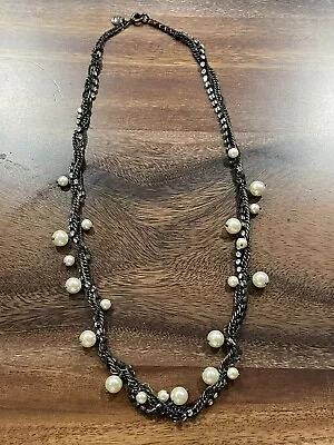 J Crew Faux Pearl Rhinestone Twisted Chain Necklace The Vintage Strand • $12