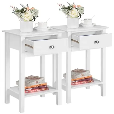 £54.99 • Buy Bedside Tables 2PCs White Nightstands Bedside Cabinets With Shelf & Drawer Home