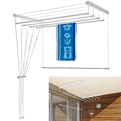 Ceiling Clothes Dryer Laundry Pulley Airer Up To 9.8m Drying Space Rack Kitchen • £27.03