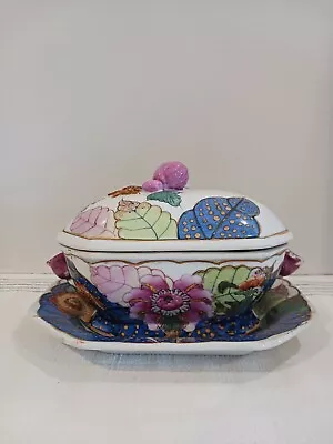 Vintage Chinese Tobacco Leaf Soup Tureen W/Lid And Under Plate Mottahedeh Style • $195