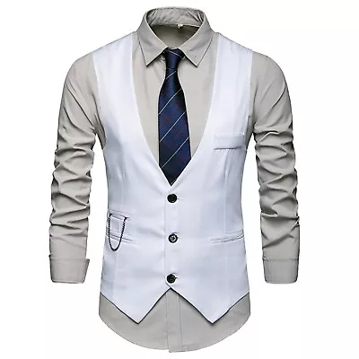 Summer New Men's Solid Suit Vest British Slim Fit Large Sweetheart Formal Vest • $22.88
