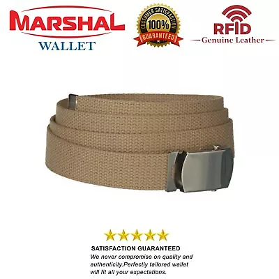 Khaki One Size Canvas Military Web Belt With Silver Slider Buckle • $9.99