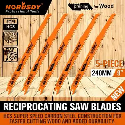 $10.99 • Buy 9  Reciprocating Saw Blades / 5 Piece Set Electric Wood Pruning 5TPI Saw Blades