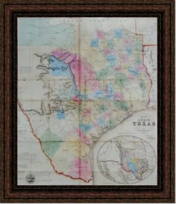 $54.99 • Buy 1849 Map Of Texas | Canvas Or Framed Print | Various Styles