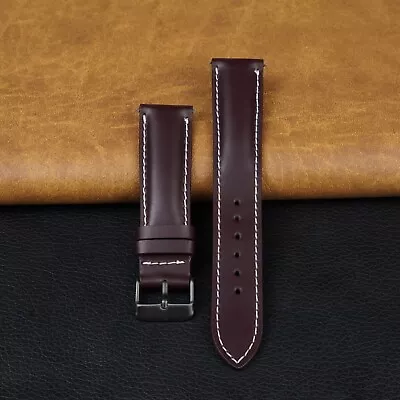 Burgundy Leather Watch Band Strap Quick Release Men Black Buckle 18mm 20mm 22mm • $16.99