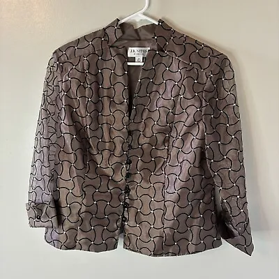 J.R. Nites By Carol Lin Formal Blouse Brown Black Rhinestone Shiny Jacket Sz 18 • $20