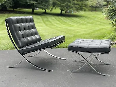 Knoll Barcelona Chair & Ottoman Black Stamped 100% Authentic • $5500