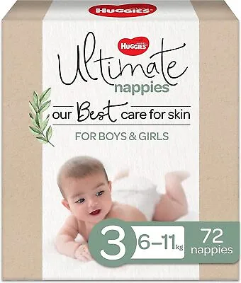 $29.95 • Buy Huggies Ultimate Nappies For Boys And Girls Size 3 (6-11kg) 72 Count