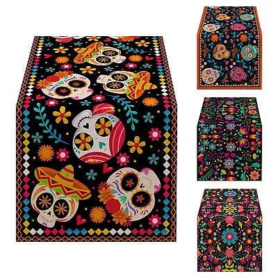 Day Of The Dead Table Decorations Floral Sugar Skull Cloth Runner Mexican Ofrend • £9.70
